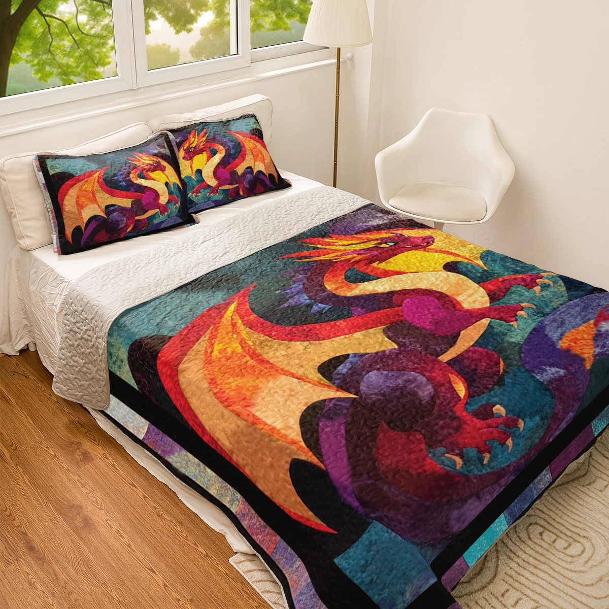 Shineful All Season Quilt 3-Piece Set - Firestorm Dragon