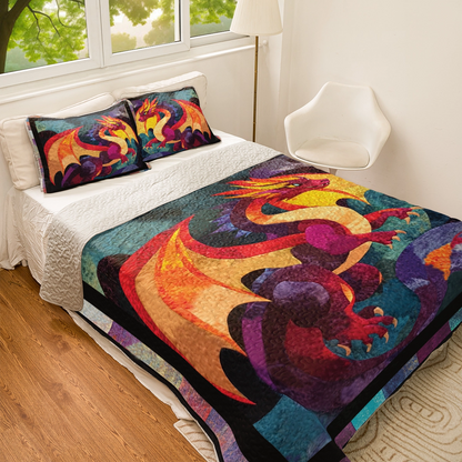 Shineful All Season Quilt 3-Piece Set - Firestorm Dragon