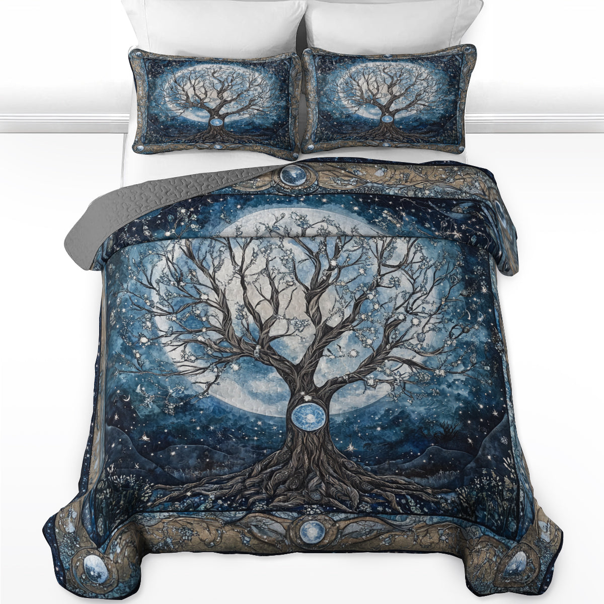 Shineful All Season Quilt 3-Piece Set Moonlit Tree Of Life