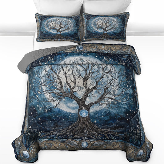 Shineful All Season Quilt 3-Piece Set Moonlit Tree Of Life