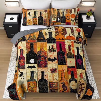 Shineful All Season Quilt 3-Piece Set Halloween Dazzling Wine Bottles