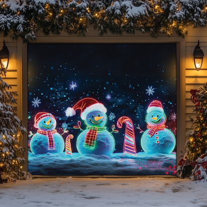 Shineful Garage Door Banner Decoration Snowy Night Snowmen