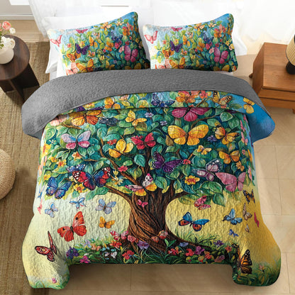 Shineful All Season Quilt 3-Piece Set Butterfly Dream Tree