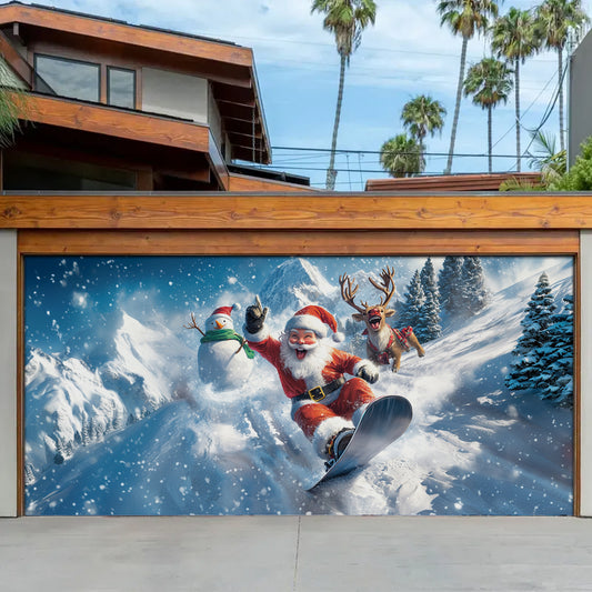 Shineful Garage Door Banner Decoration - Santa Snowboarding