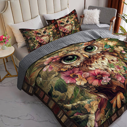 Shineful All Season Quilt 3-Piece Set Vintage Floral Owl