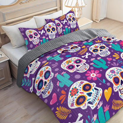 Shineful All Season Quilt 3-Piece Set - Vibrant Skull Fiesta