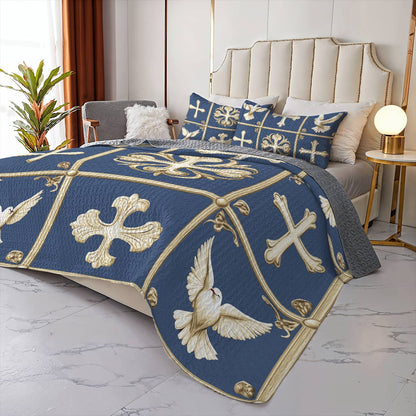 Shineful All Season Quilt 3-Piece Set - Graceful Cross & Dove