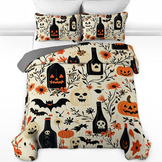 Shineful All Season Quilt 3-Piece Set Happy Halloween Wine Bottles