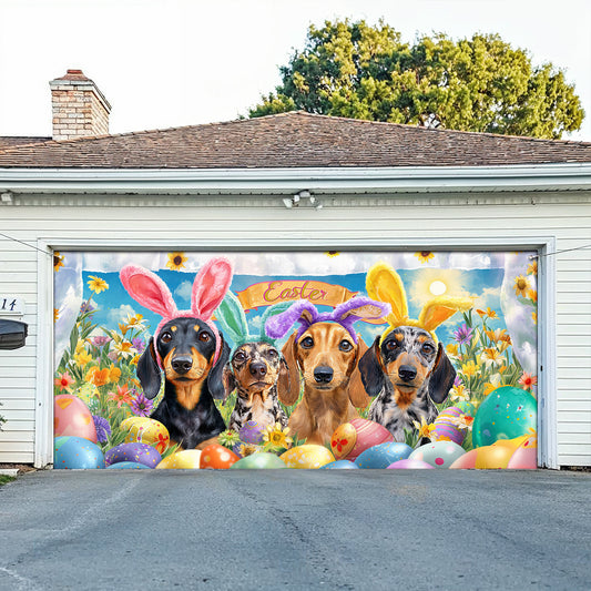 Shineful Garage Door Banner Decoration Colorful Easter Dachshund