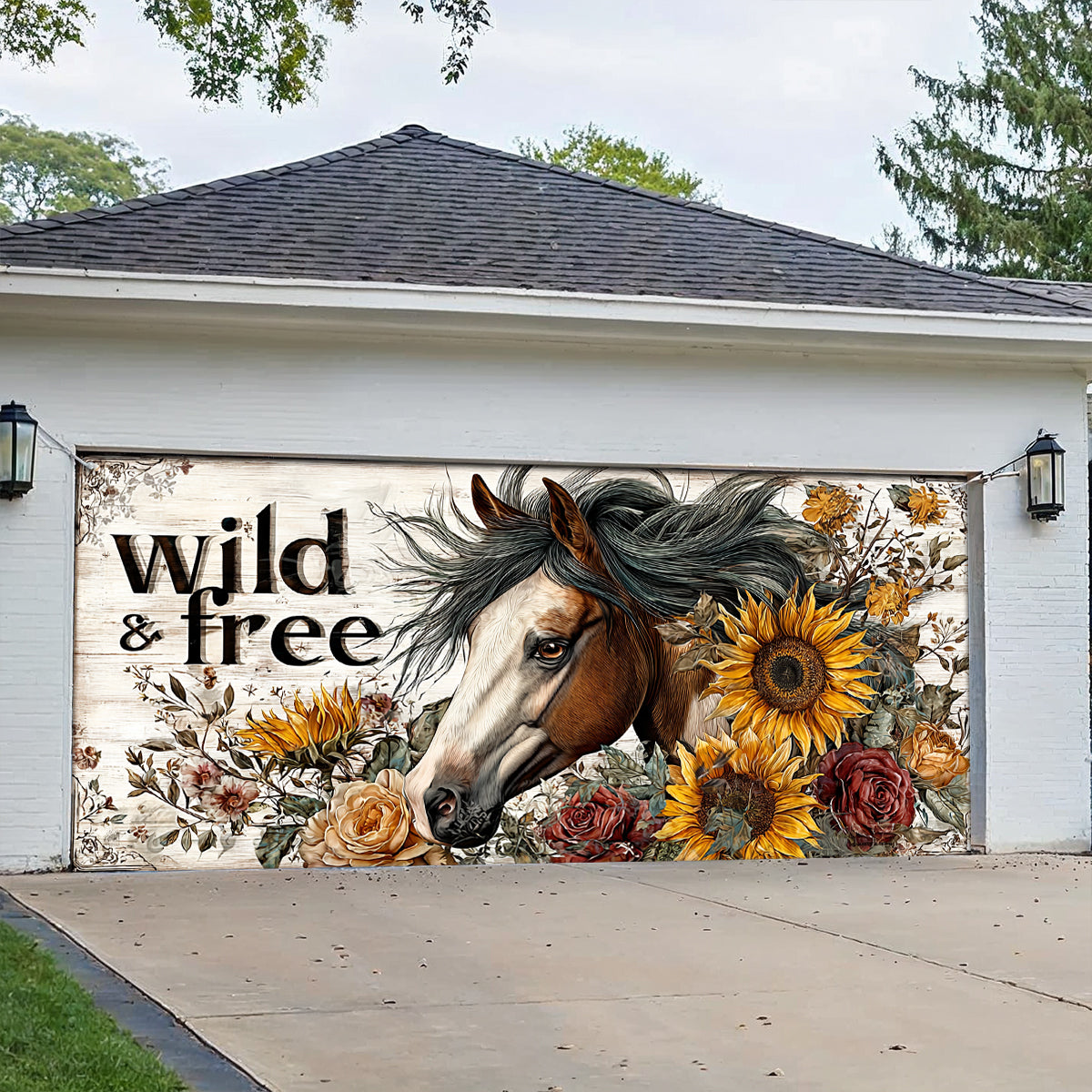 Shineful Garage Door Banner Decoration Wild & Free Horse