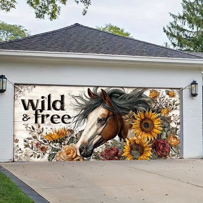 Shineful Garage Door Banner Decoration Wild & Free Horse