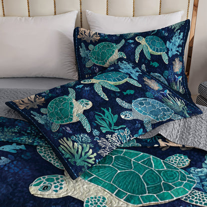 Shineful All Season Quilt 3-Piece Set Sea Turtle Underwater Ballet