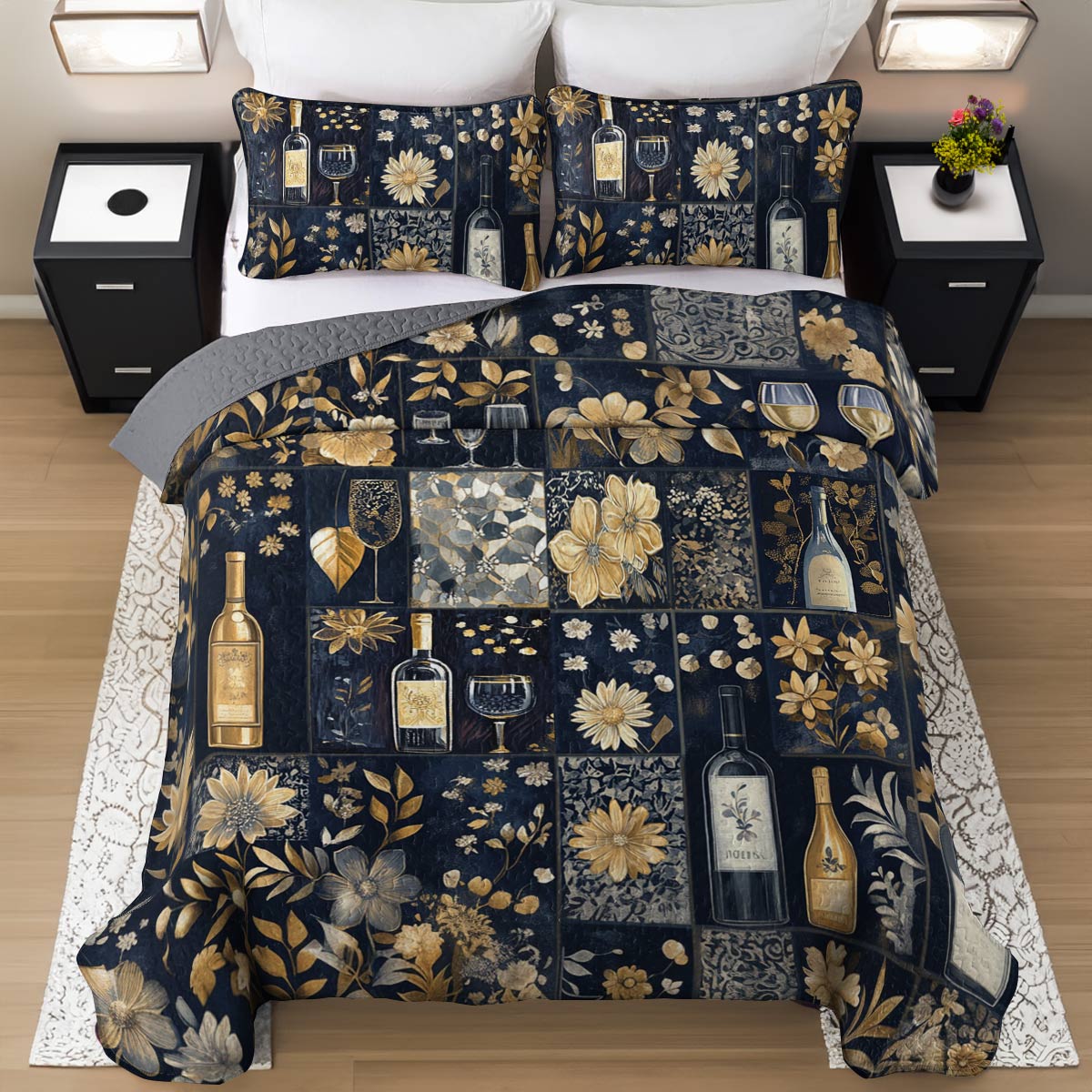 Shineful All Season Quilt 3-Piece Set Gracefulness Wine Floral