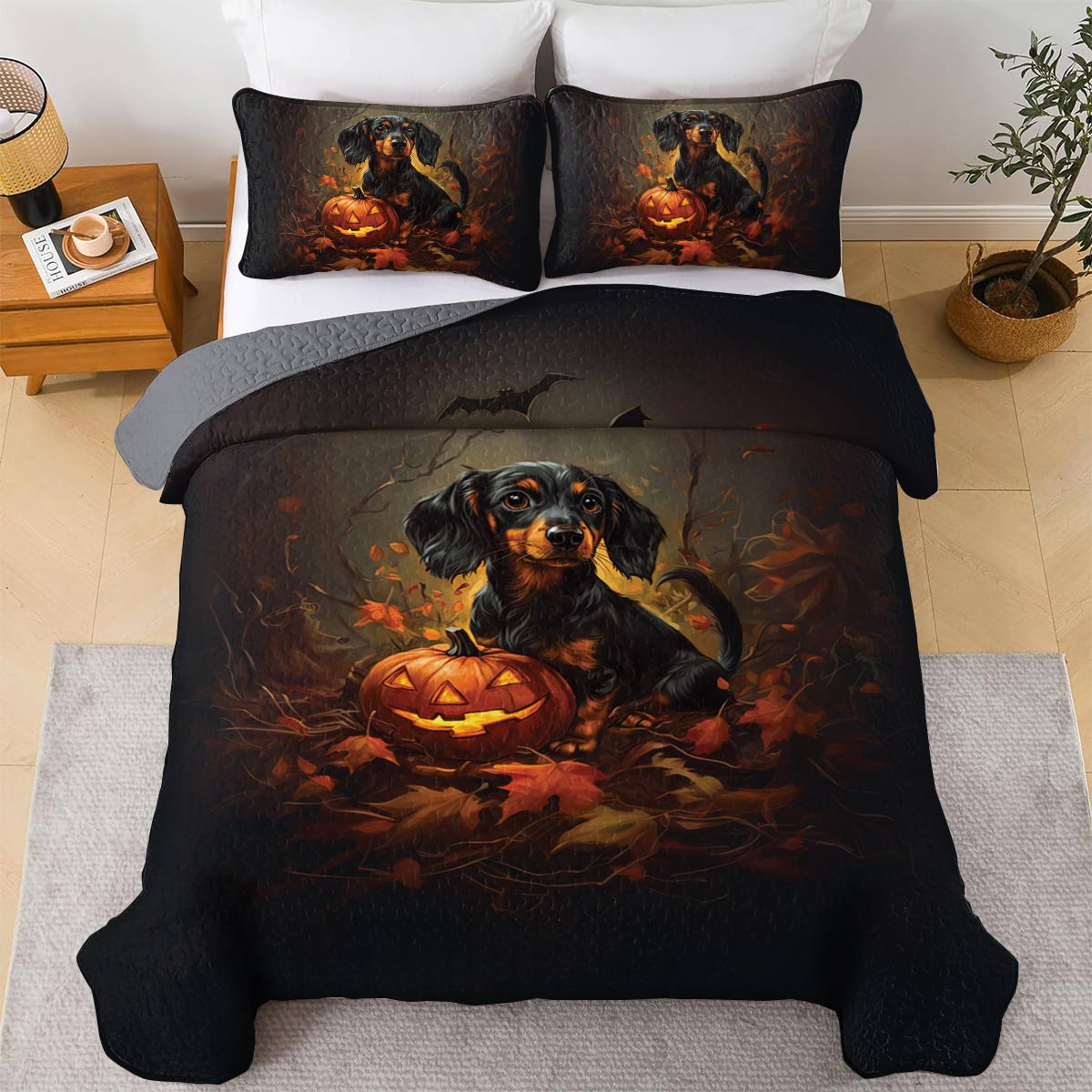 Shineful All Season Quilt 3-Piece Set Spooky Dachshund