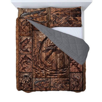 Shineful All Season Quilt 3-Piece Set Gone Fishing Largemouth Bass Trout Bluefin Tuna