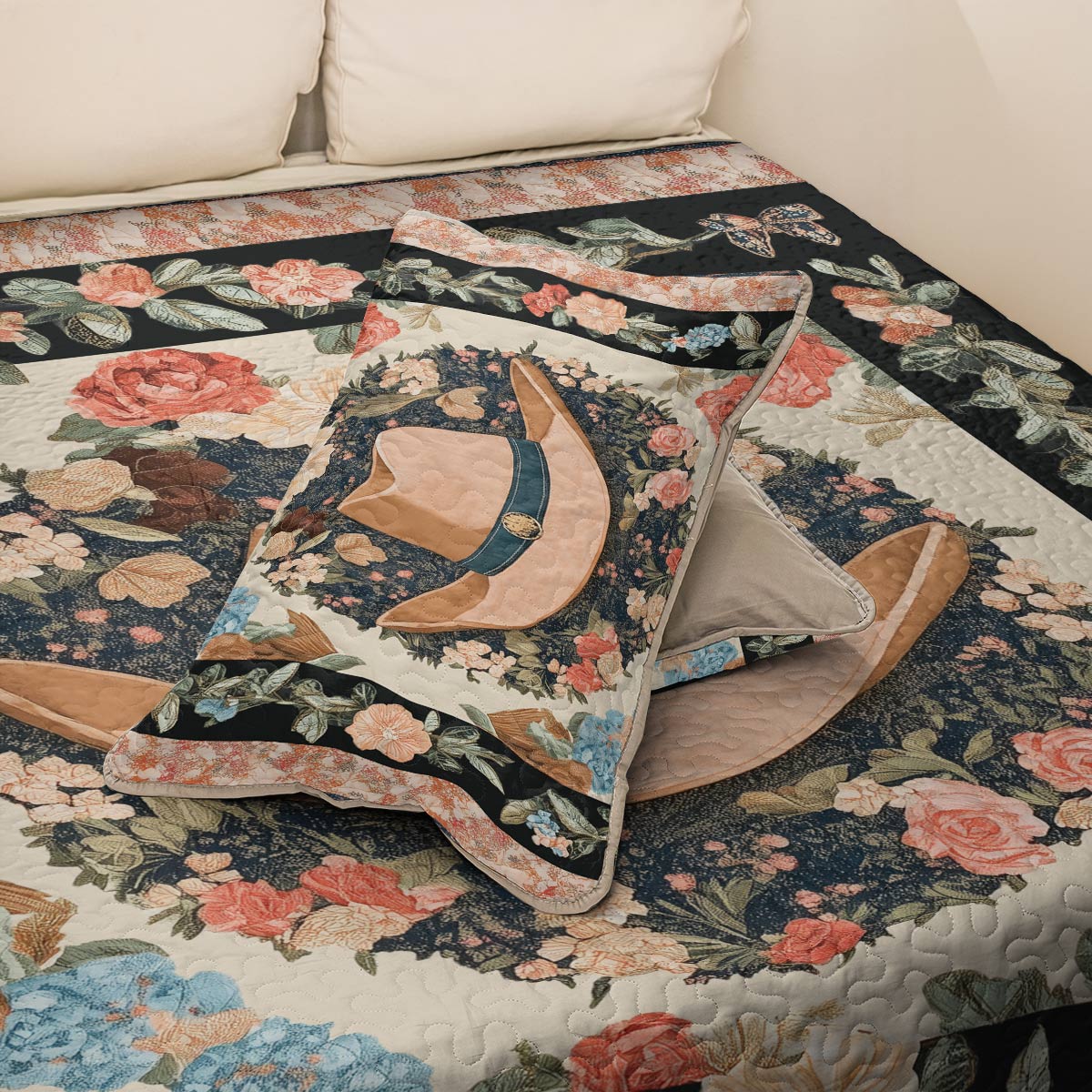 Shineful All Season Quilt 3-Piece Set - Floral Cowboy Elegant