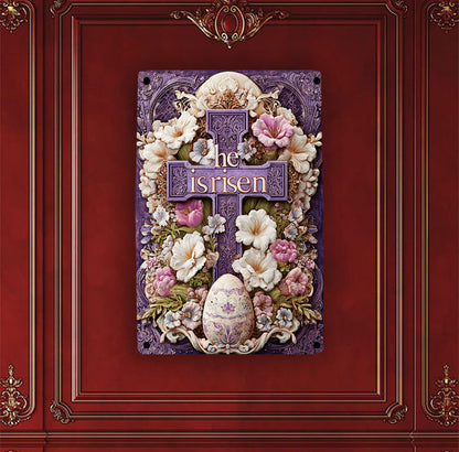 Shineful 2D Metal Sign Ornate Royal Cross “He Is Risen”