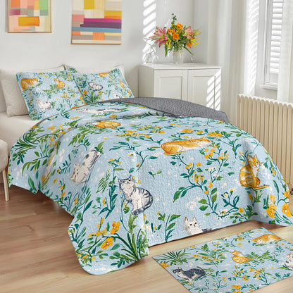 Shineful All Season Quilt 3-Piece Set Garden Cat Dreams