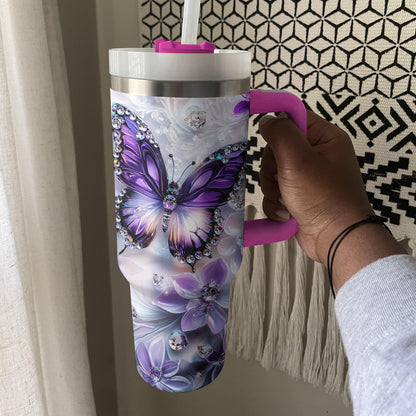 Shineful Glossy Tumbler Elegent Crystal Purple Butterfly