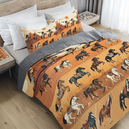 Shineful All Season Quilt 3-Piece Set Native America Horses In Motion