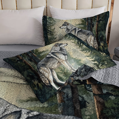Shineful All Season Quilt 3-Piece Set Majestic Forest Wolf