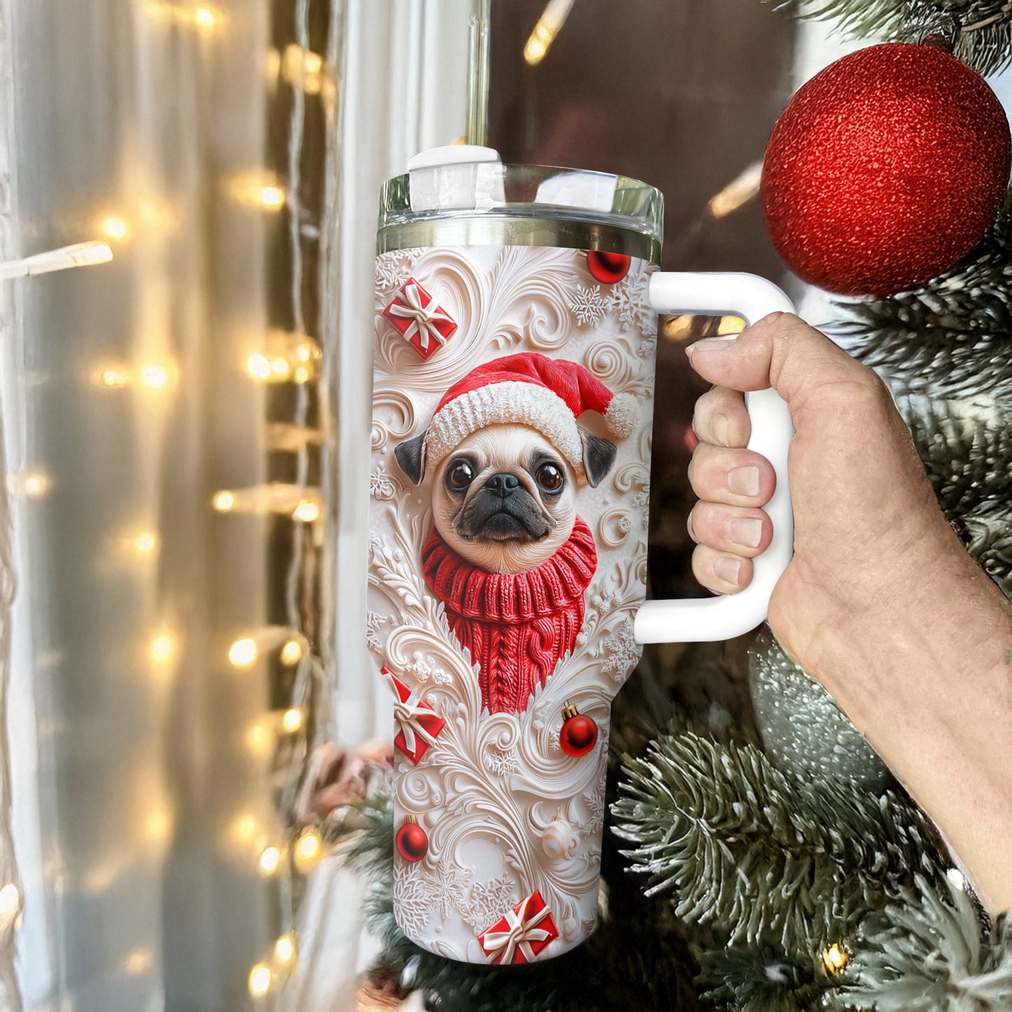 Shineful Glossy Tumbler Cheerful Christmas Pug