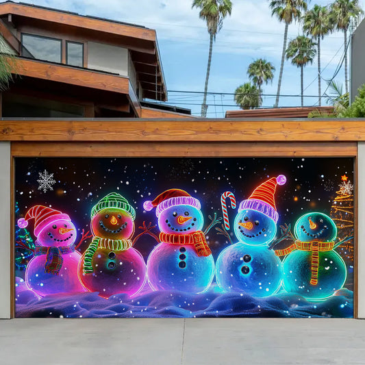 Shineful Garage Door Banner Decoration - Neon Snowman Family 3D