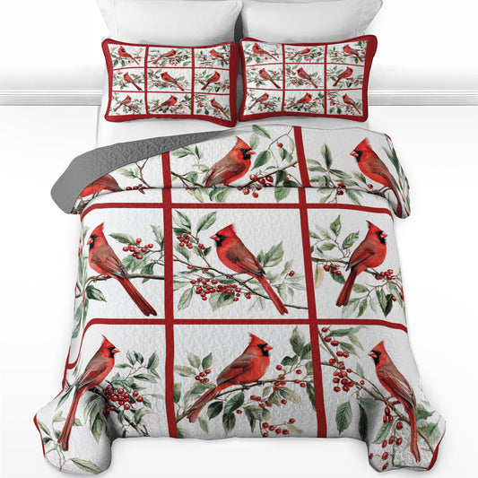 Shineful All Season Quilt 3-Piece Set Vibrant Cardinal Blocks