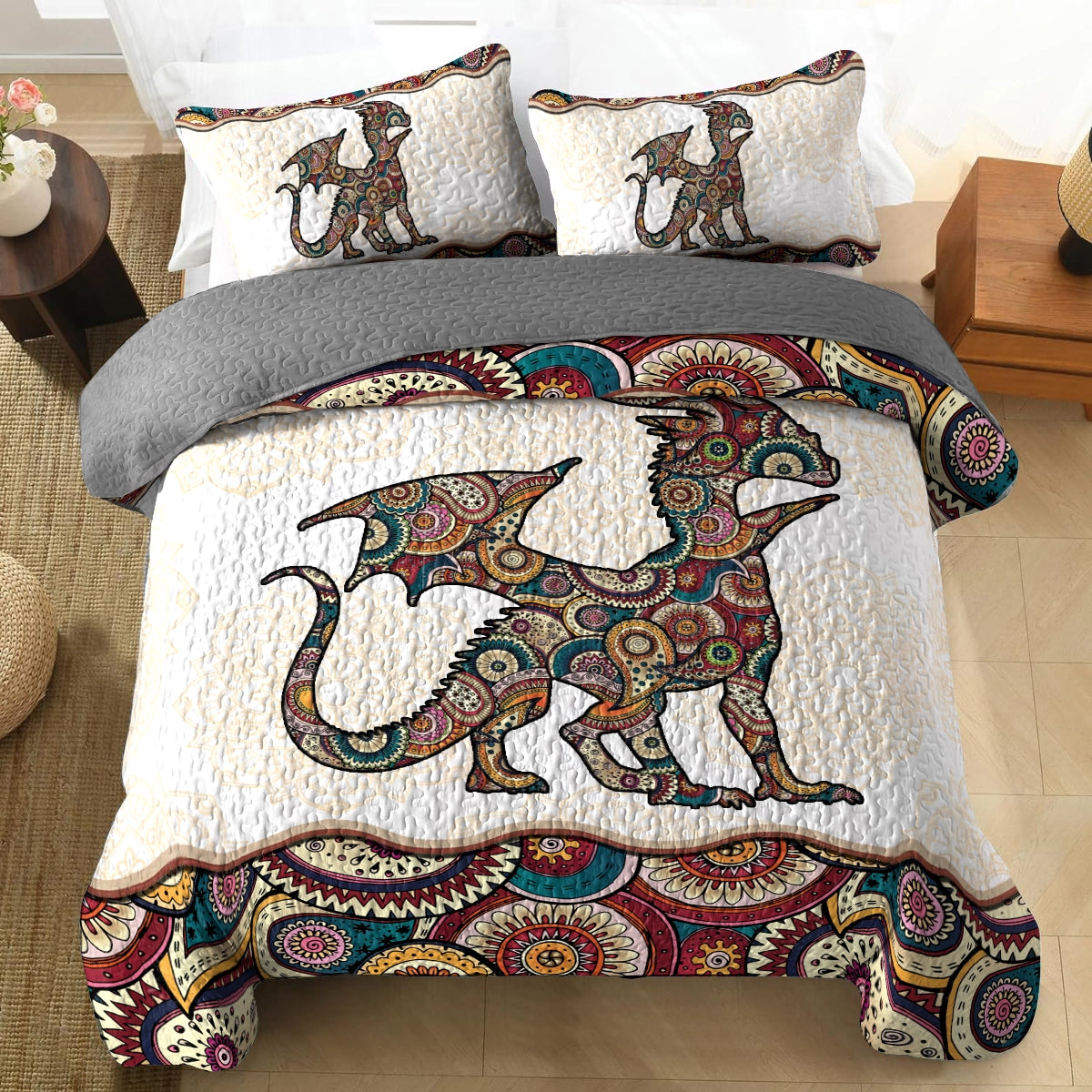 Shineful All Season Quilt 3-Piece Set Boho Dragon