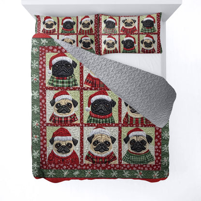 Shineful All Season Quilt 3-Piece Set Festive Pugs