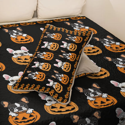 Shineful All Season Quilt 3-Piece Set - Puppy Frenchie Pumpkin