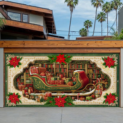 Shineful Garage Door Banner Decoration Santa’s Library