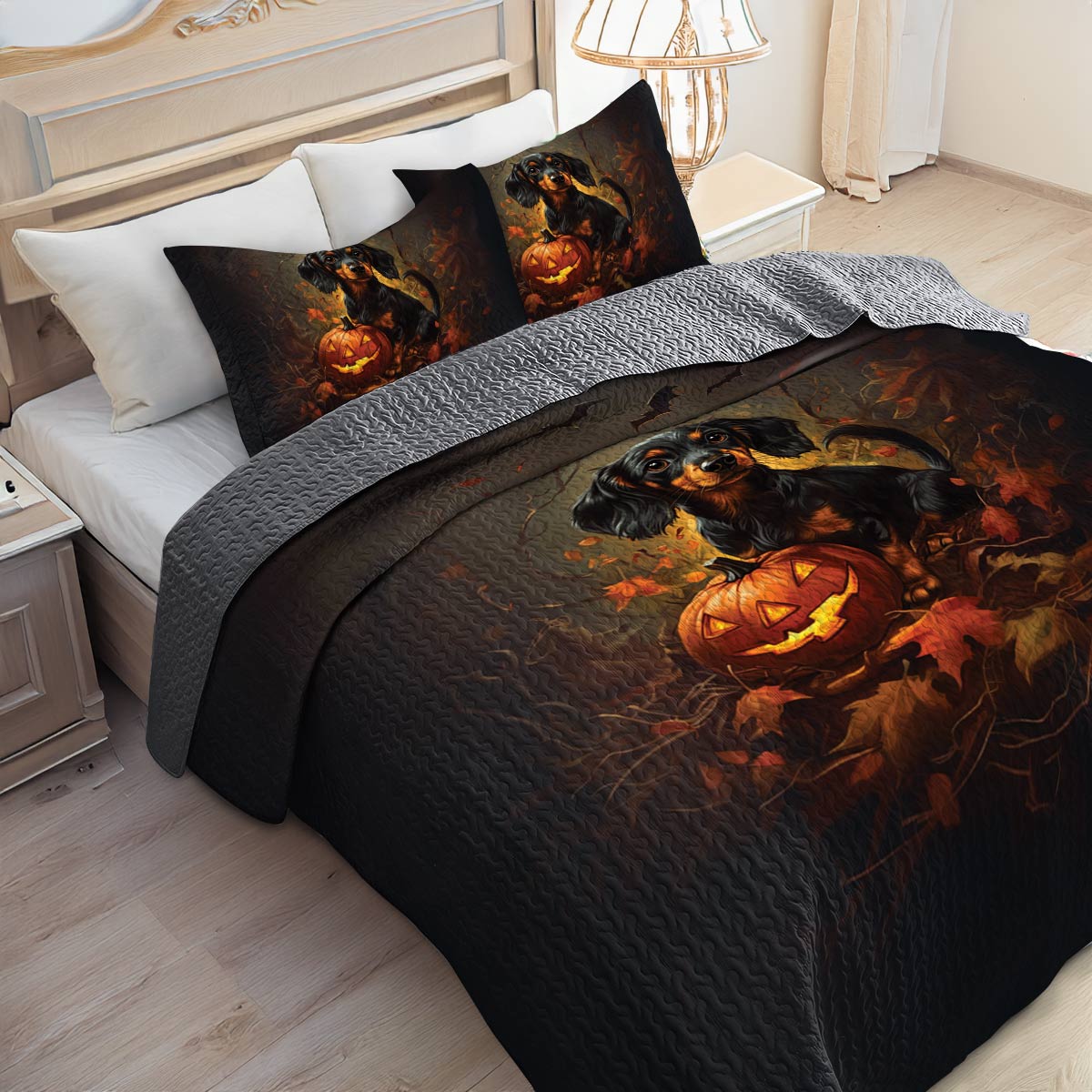 Shineful All Season Quilt 3-Piece Set Spooky Dachshund