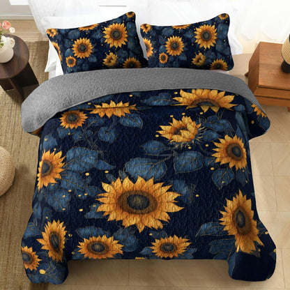 Shineful All Season Quilt 3-Piece Set Sunflower Majesty