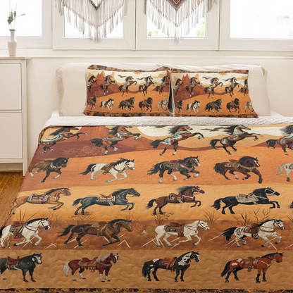 Shineful All Season Quilt 3-Piece Set Native America Leaping Stallion