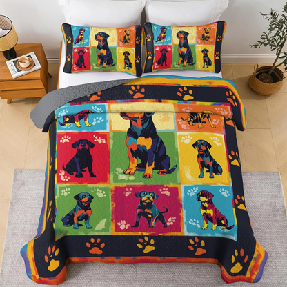 Shineful All Season Quilt 3-Piece Set Rottweiler Rainbow Comforter