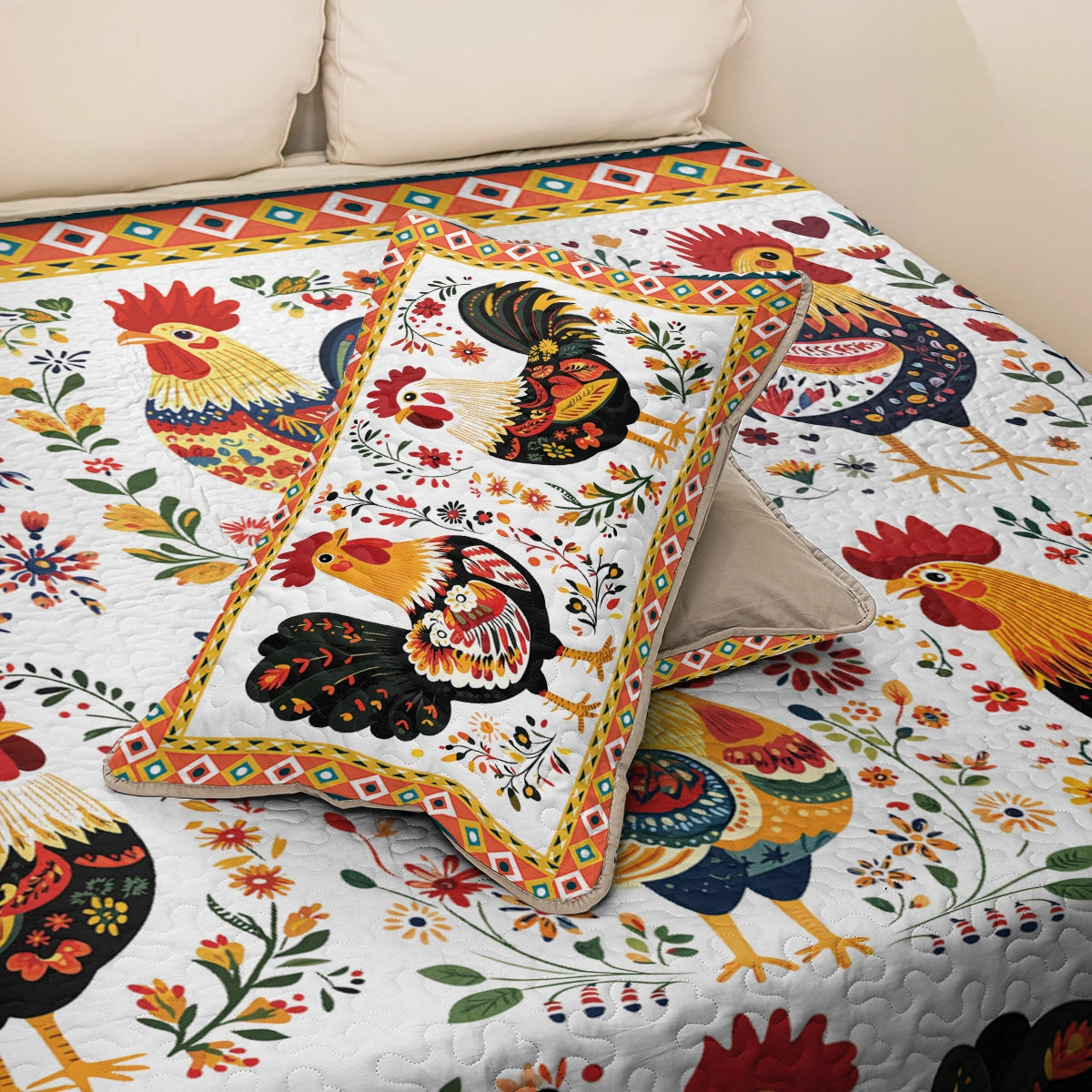 Shineful All Season Quilt 3-Piece Set Folk Art Roosters