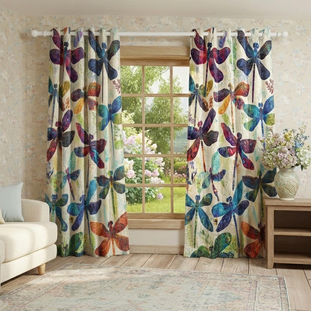 Shineful Quilted Curtain Dragonfly Mosaic