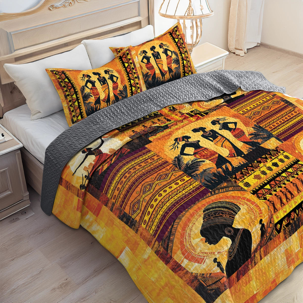 Shineful All Season Quilt 3-Piece Set - Black Women Dancing Silhouettes
