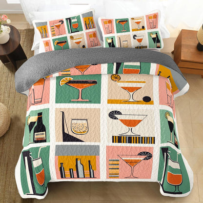 Shineful All Season Quilt 3-Piece Set Wine Retro Cocktail Hour