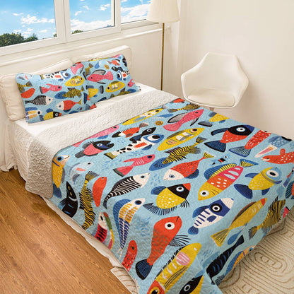 Shineful All Season Quilt 3-Piece Set Vibrant Fish