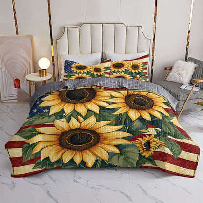 Shineful All Season Quilt 3-Piece Set Vintage American Sunflower
