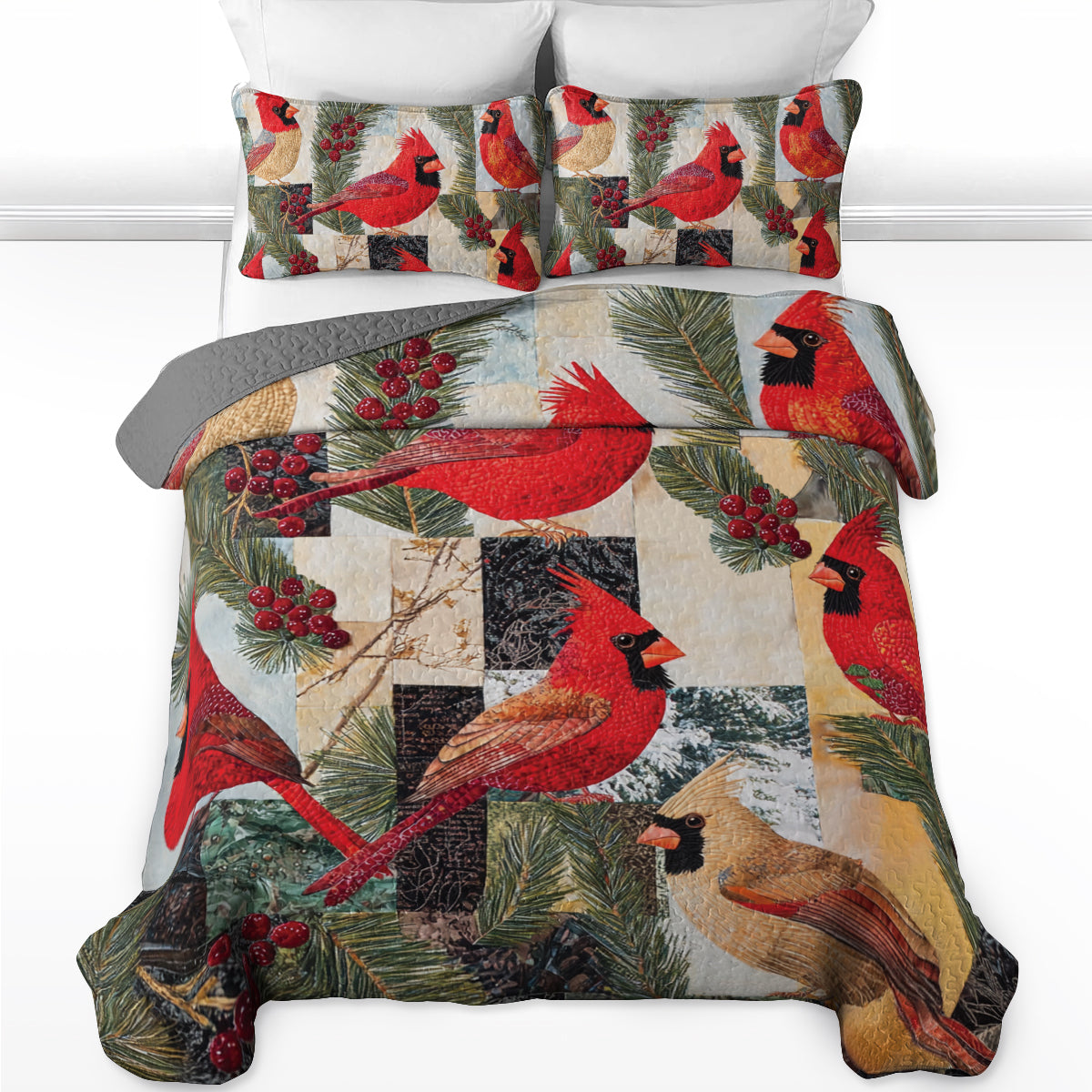 Shineful All Season Quilt 3-Piece Festive Cardinal Dreams