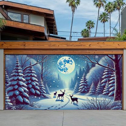 Shineful Garage Door Banner Decoration Snowy Forest Elegance