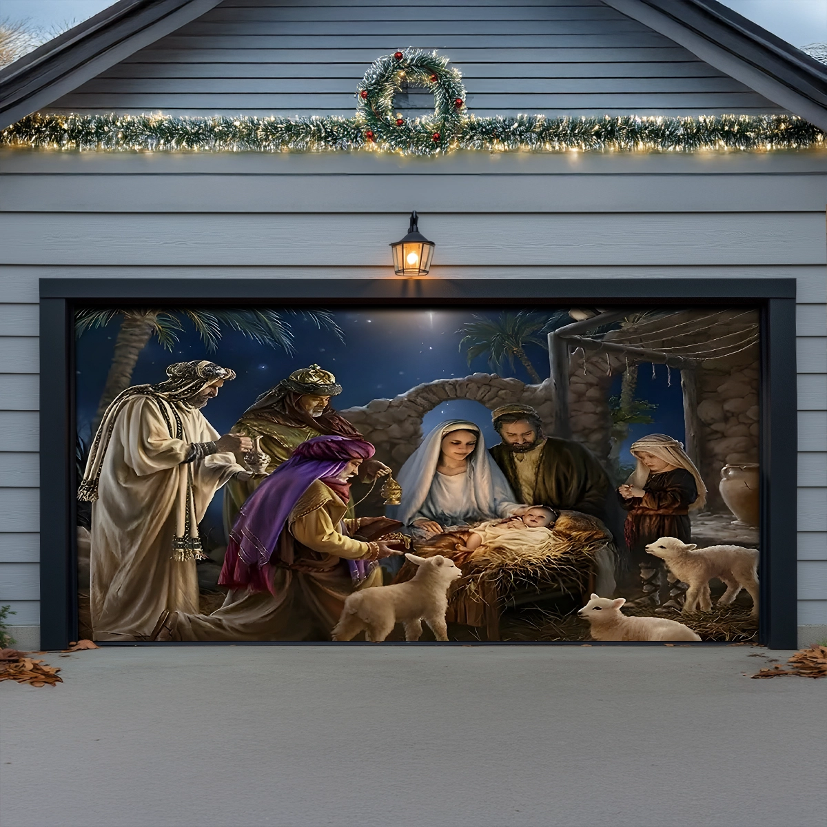 Shineful Garage Door Banner Decoration Glorious Nativity Scene