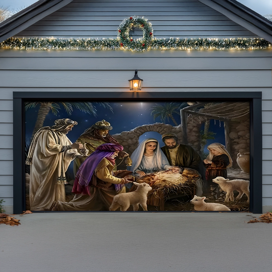Shineful Garage Door Banner Decoration Glorious Nativity Scene