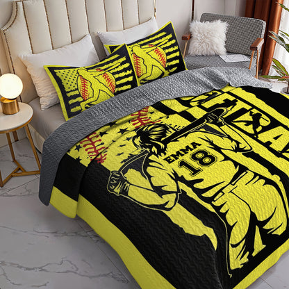 Shineful All Season Quilt 3-Piece Set Personalized Custom Softball Star