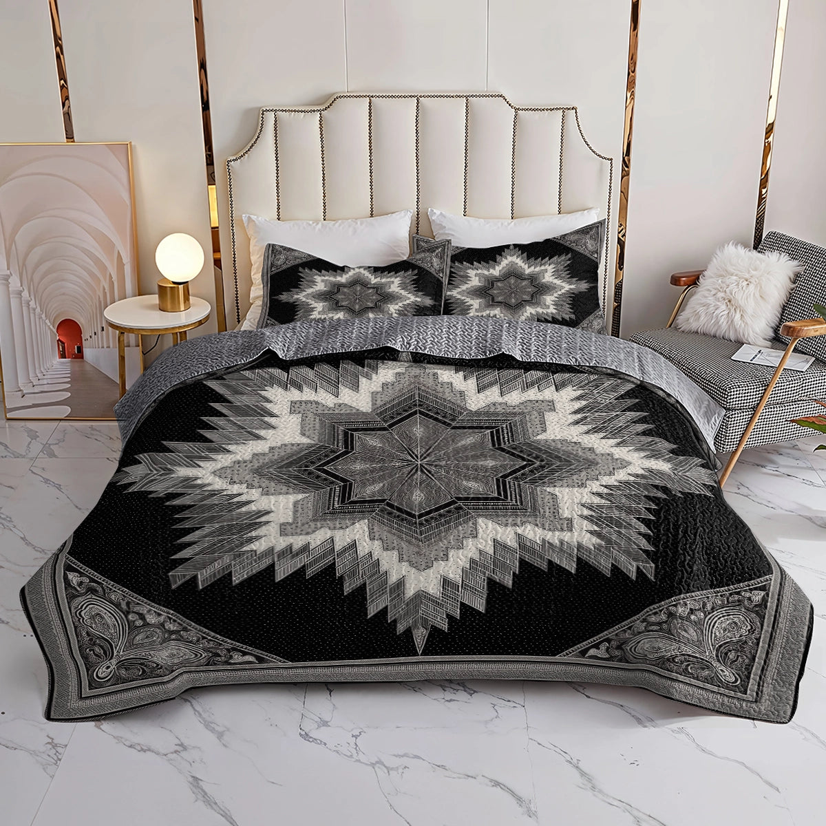 Shineful All Season Quilt 3-Piece Set Black Star Silence