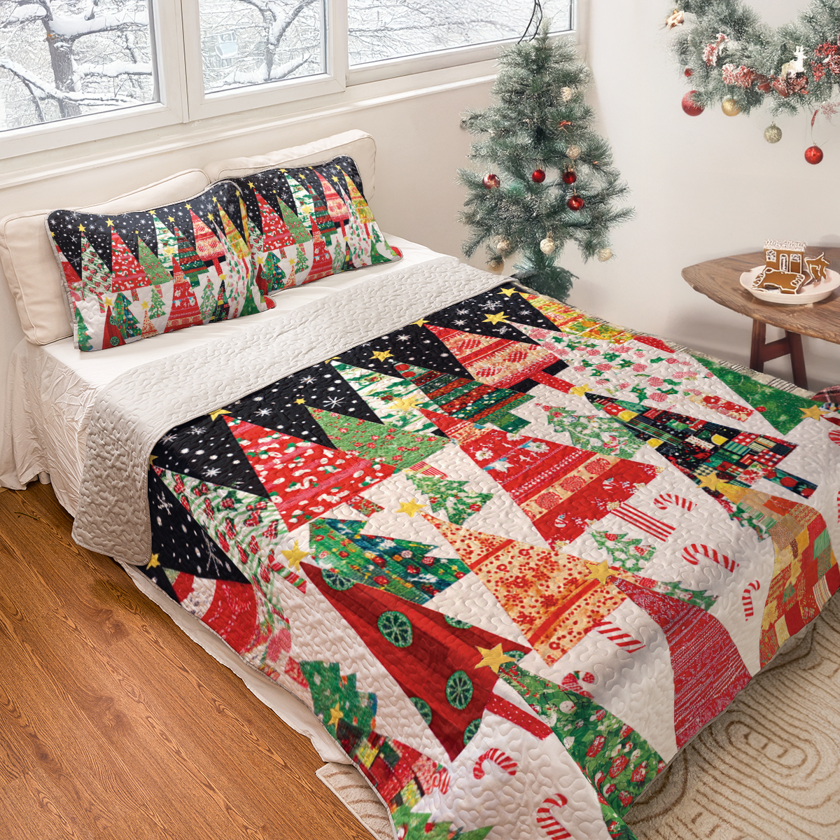 Shineful All Season Quilt 3-Piece Set Starry Night Christmas Tree