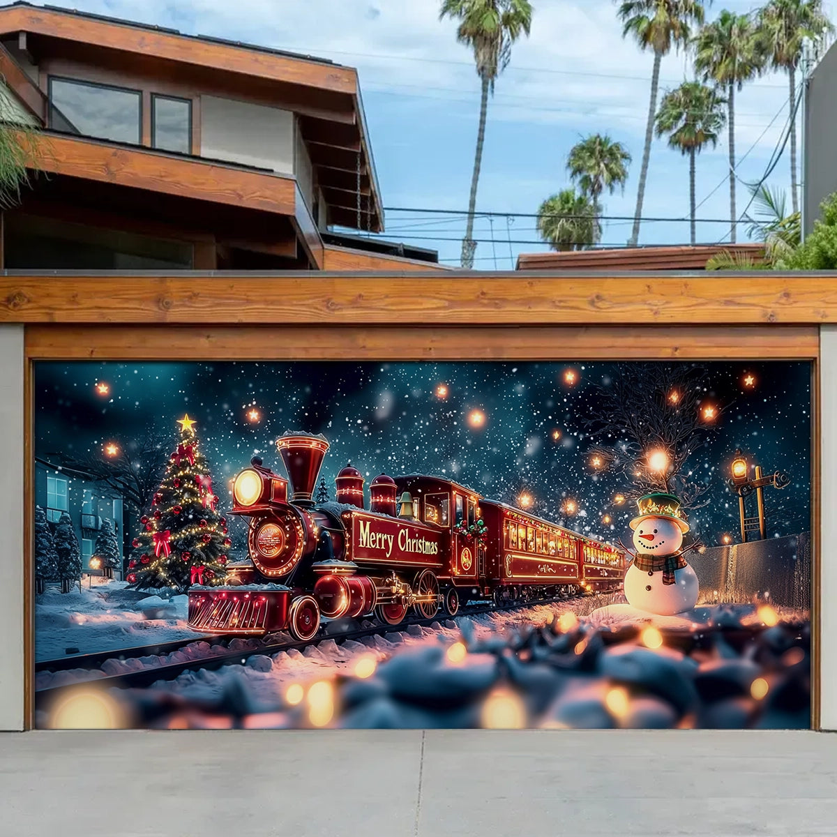 Shineful Garage Door Banner Decoration Christmas Express Train